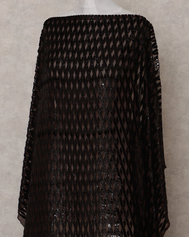 Espresso Brown Burnout Pure Silk Chiffon Velvet Makmal Dirac Fabric Rich Textured Piece 140cm Width Premium Quality Korean Fabric - D30753 Regal Fabrics