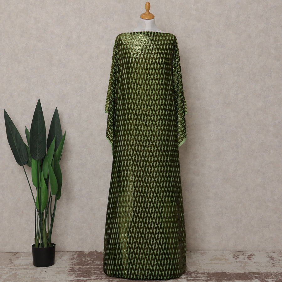 Olive Green Burnout Pure Silk Chiffon Velvet Makmal Dirac Fabric Rich Textured Piece 140cm Width Premium Quality Korean Fabric - D30755 Regal Fabrics