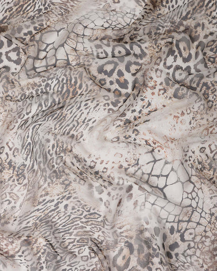 Ash Grey Animal Print Silk Chiffon Fabric 110cm
