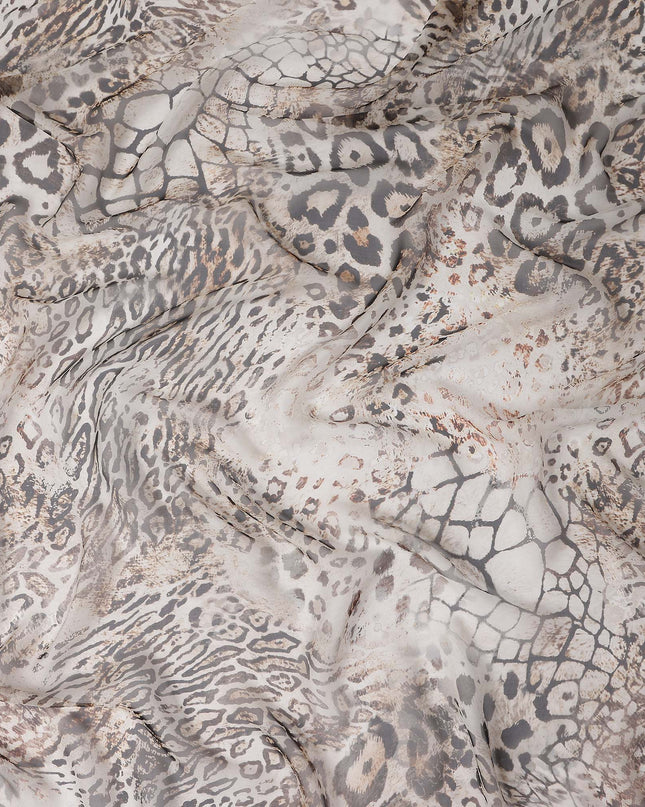 Ash Grey Animal Print Silk Chiffon Fabric 110cm