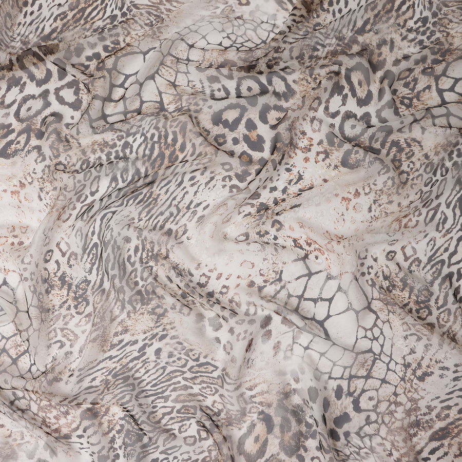 Ash Grey Animal Print Silk Chiffon Fabric 110cm