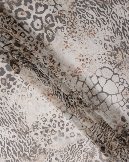 Ash Grey Animal Print Silk Chiffon Fabric 110cm