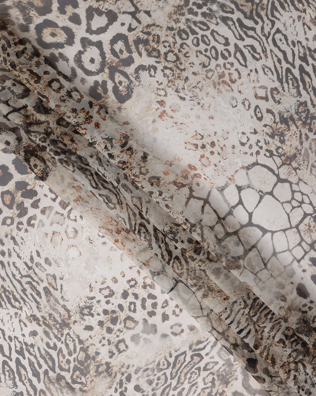 Ash Grey Animal Print Silk Chiffon Fabric 110cm