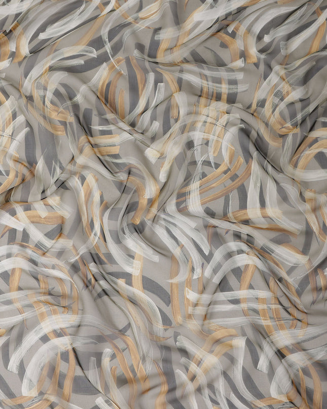 Stone Grey Abstract Brushstroke Silk Chiffon Fabric 110cm