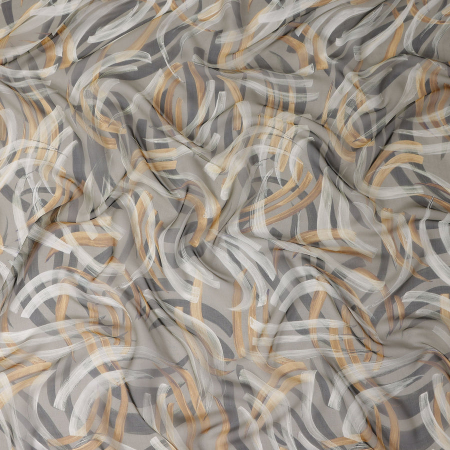 Stone Grey Abstract Brushstroke Silk Chiffon Fabric 110cm