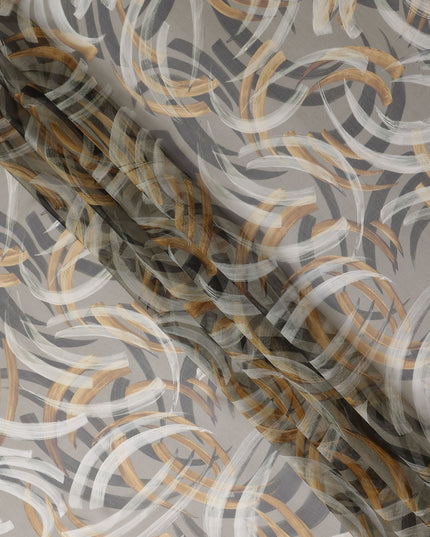 Stone Grey Abstract Brushstroke Silk Chiffon Fabric 110cm