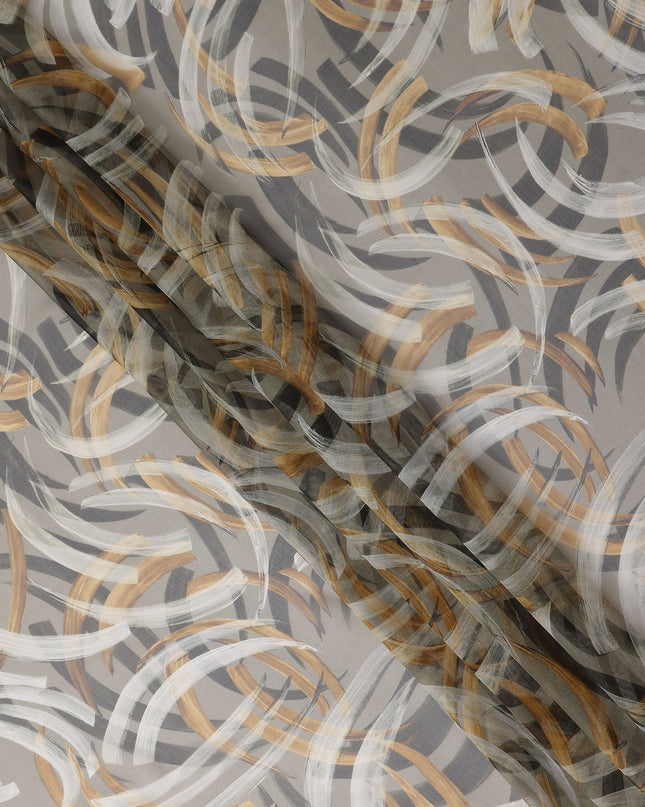 Stone Grey Abstract Brushstroke Silk Chiffon Fabric 110cm