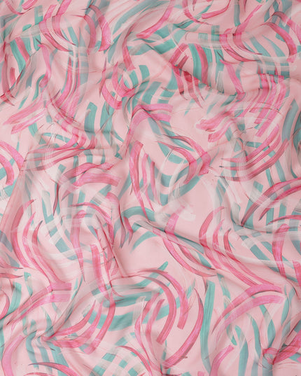 Baby Pink Abstract Brushstroke Silk Chiffon Fabric 110cm