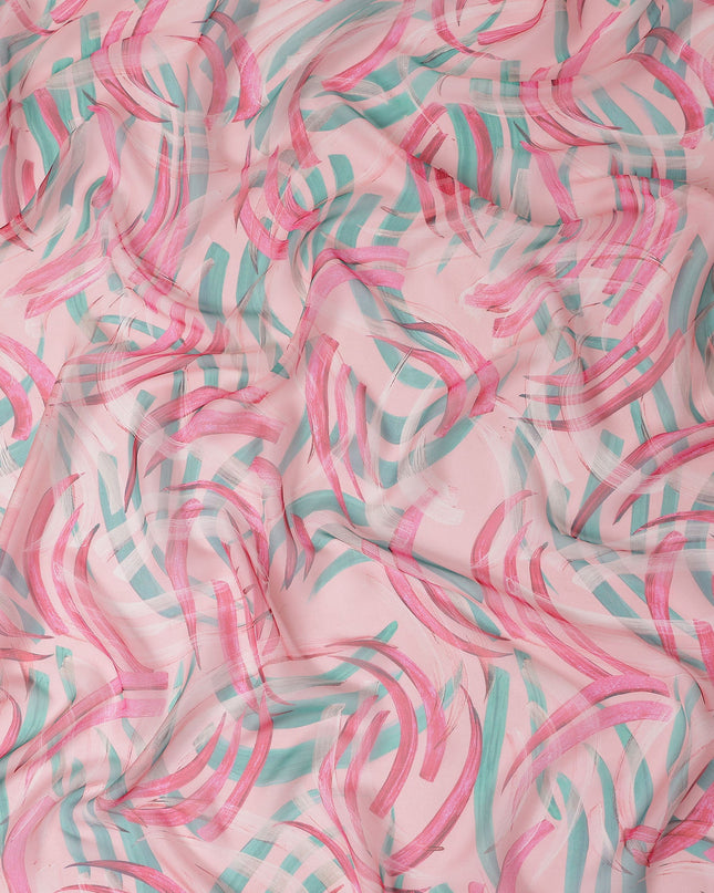 Baby Pink Abstract Brushstroke Silk Chiffon Fabric 110cm