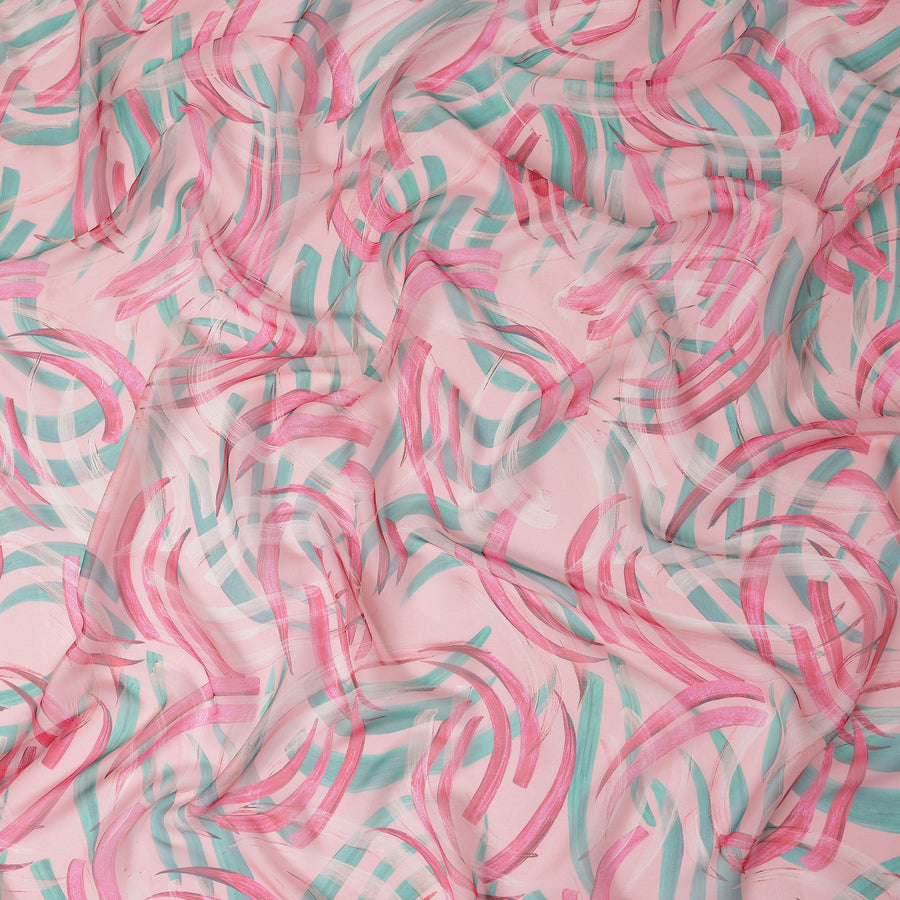 Baby Pink Abstract Brushstroke Silk Chiffon Fabric 110cm