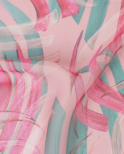Baby Pink Abstract Brushstroke Silk Chiffon Fabric 110cm