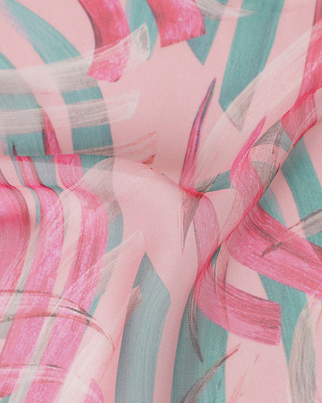 Baby Pink Abstract Brushstroke Silk Chiffon Fabric 110cm