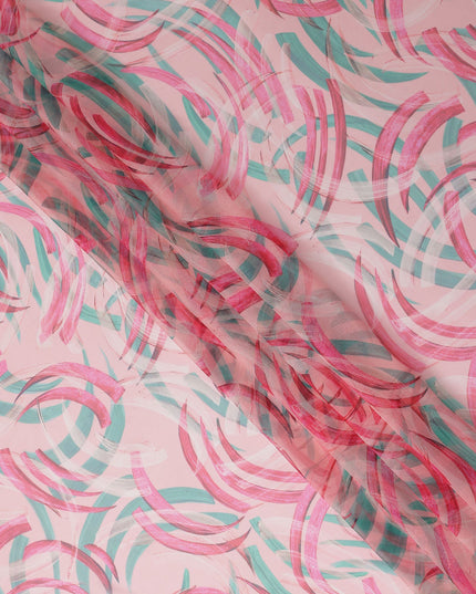 Baby Pink Abstract Brushstroke Silk Chiffon Fabric 110cm