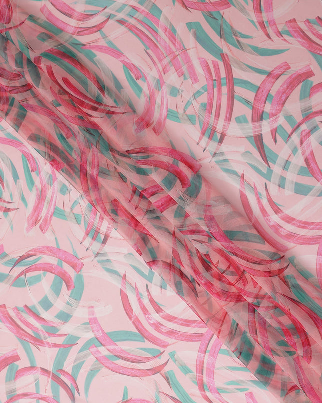 Baby Pink Abstract Brushstroke Silk Chiffon Fabric 110cm