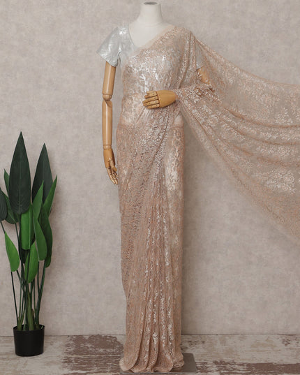 Rose Gold Champagne French Chantilly Lace Saree