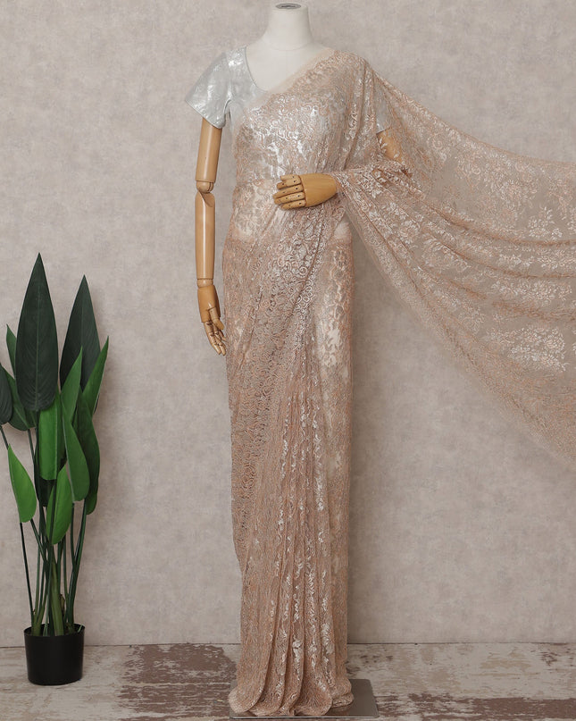 Rose Gold Champagne French Chantilly Lace Saree