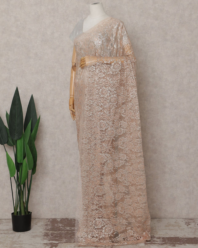 Rose Gold Champagne French Chantilly Lace Saree