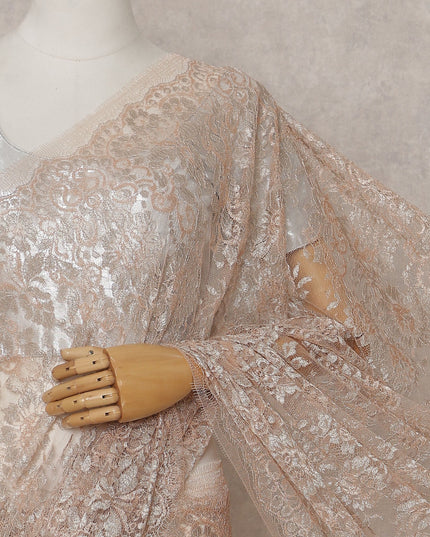 Rose Gold Champagne French Chantilly Lace Saree