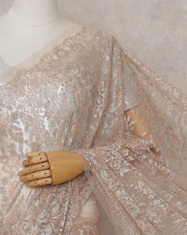 Rose Gold Champagne French Chantilly Lace Saree