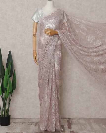 Dusty Blush Pink Chantilly Lace Saree - D31665