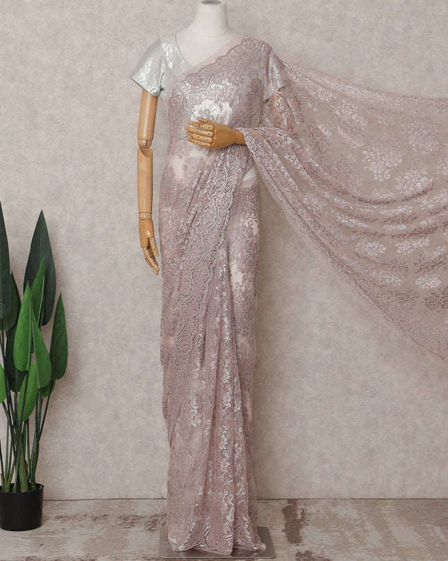 Dusty Blush Pink Chantilly Lace Saree - D31665