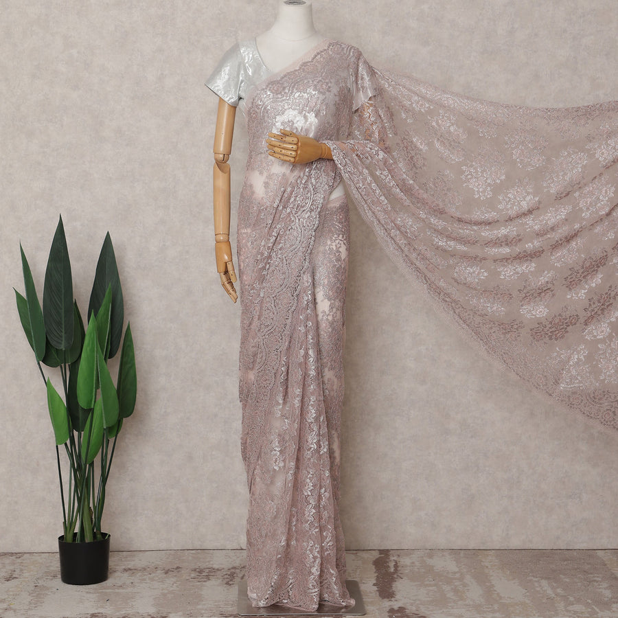 Dusty Blush Pink Chantilly Lace Saree - D31665