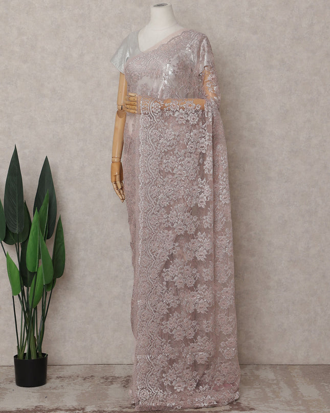 Dusty Blush Pink Chantilly Lace Saree - D31665