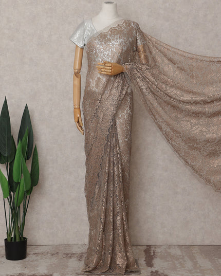 Taupe Brown Chantilly Lace Saree - D31670