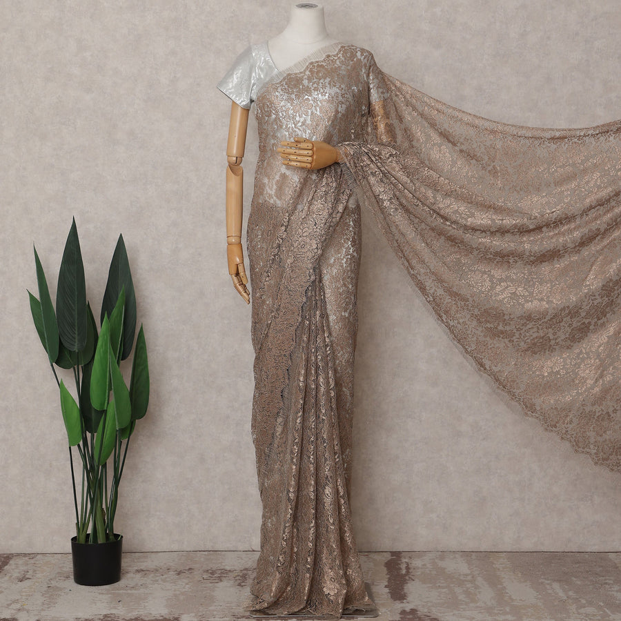 Taupe Brown Chantilly Lace Saree - D31670