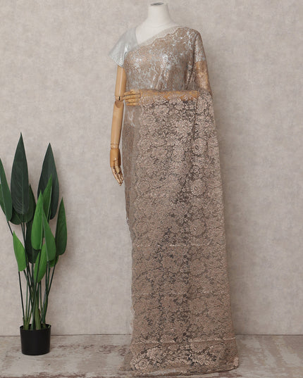 Taupe Brown Chantilly Lace Saree - D31670