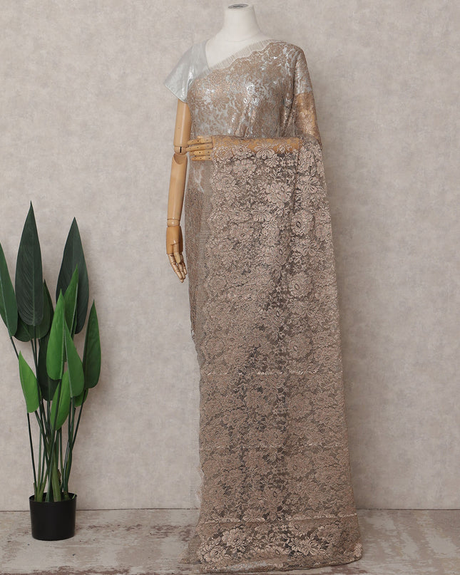 Taupe Brown Chantilly Lace Saree - D31670