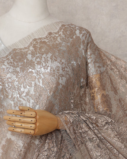 Taupe Brown Chantilly Lace Saree - D31670