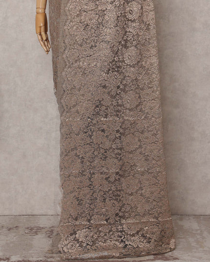 Taupe Brown Chantilly Lace Saree - D31670