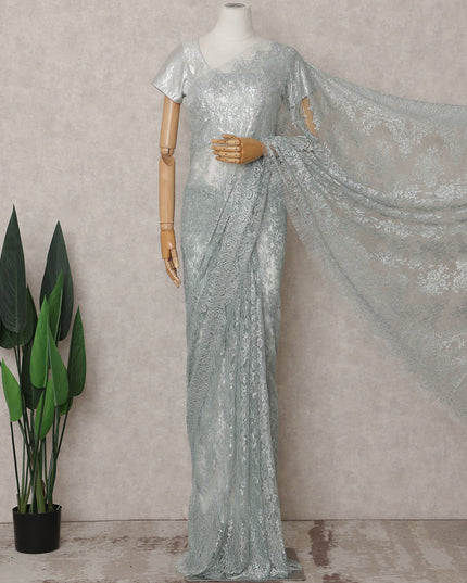 Sage Green Chantilly Lace Saree - D31678