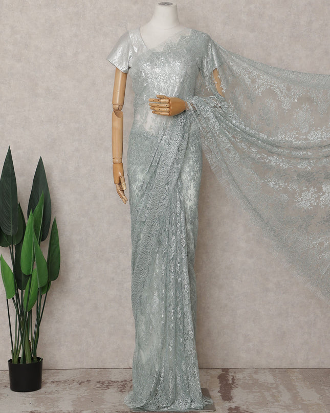 Sage Green Chantilly Lace Saree - D31678