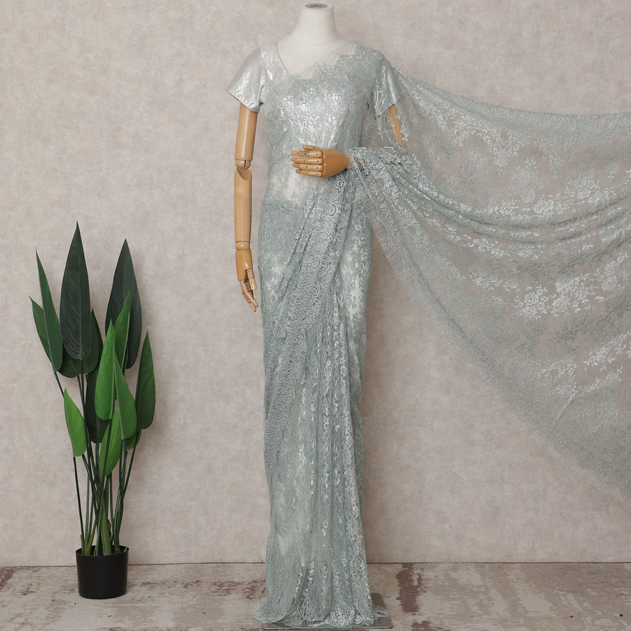 Sage Green Chantilly Lace Saree - D31678