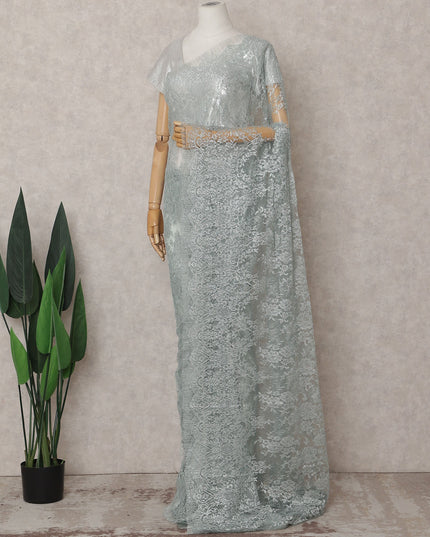 Sage Green Chantilly Lace Saree - D31678