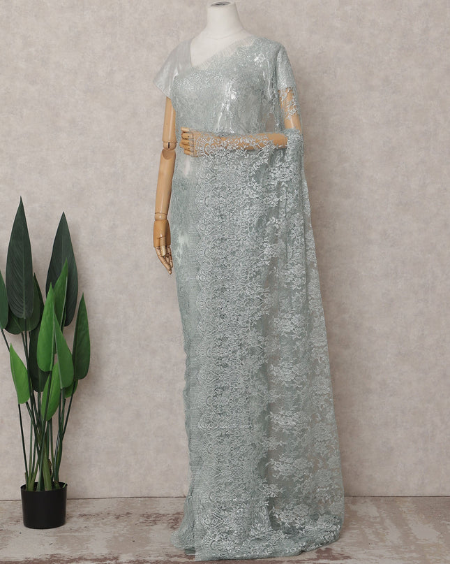 Sage Green Chantilly Lace Saree - D31678