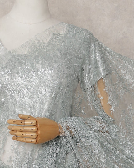 Sage Green Chantilly Lace Saree - D31678