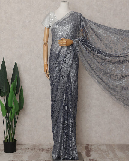 Slate Grey Chantilly Lace Saree - D31683