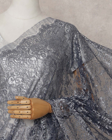 Slate Grey Chantilly Lace Saree - D31683
