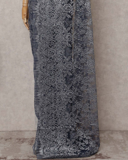 Slate Grey Chantilly Lace Saree - D31683