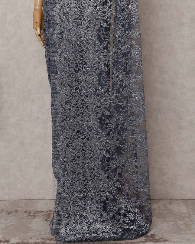 Slate Grey Chantilly Lace Saree - D31683