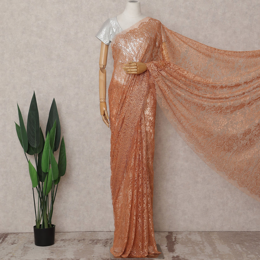 Copper Rust Chantilly Lace Saree - D31675