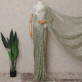 Sage Green Gold-Shimmer French Chantilly Lace Saree