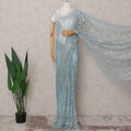 Powder Blue French Chantilly Lace Saree 5.5m