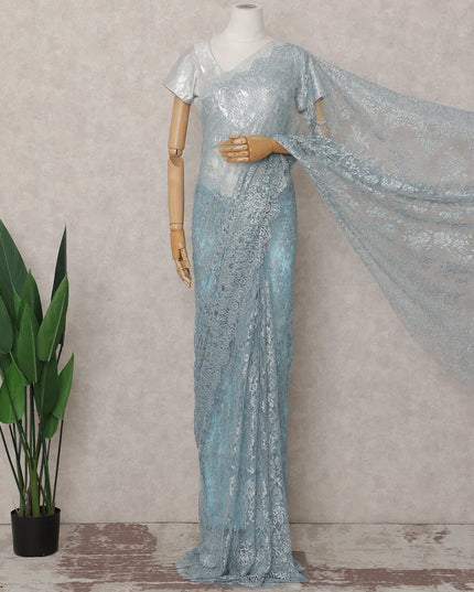 Powder Blue French Chantilly Lace Saree 5.5m