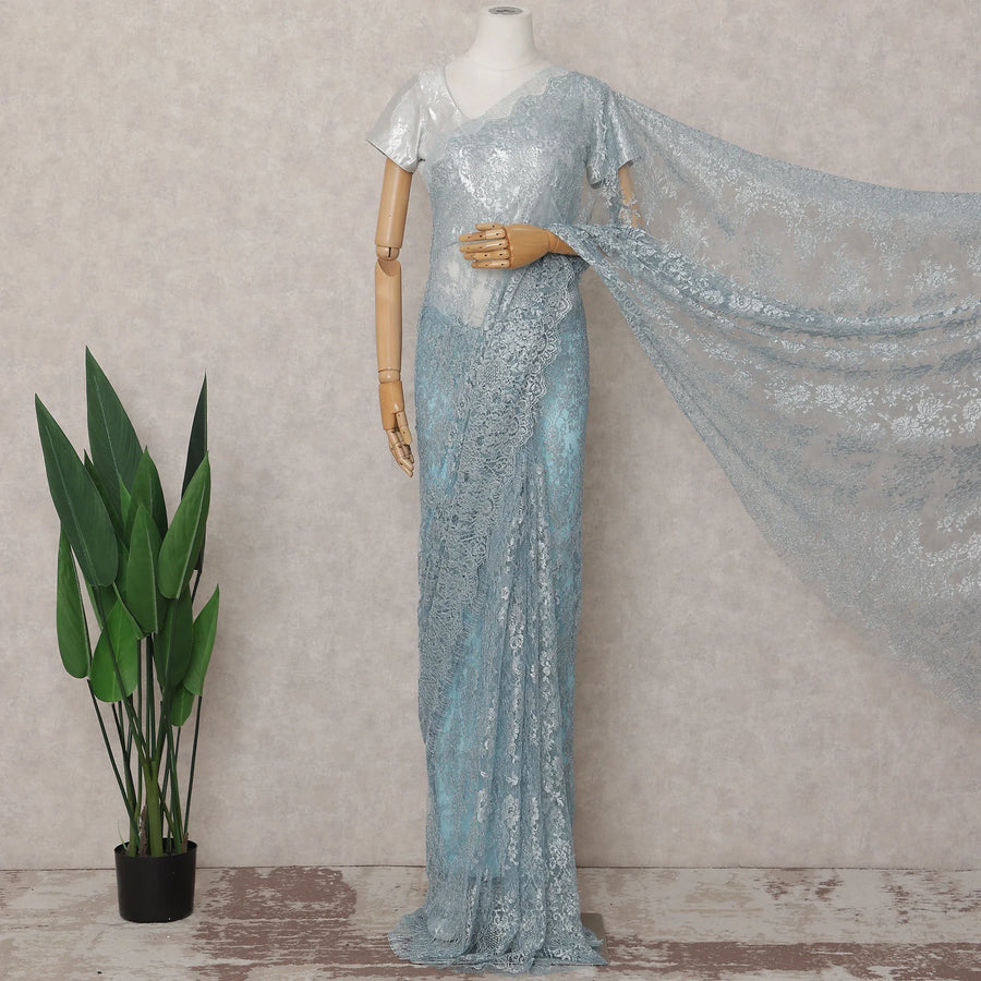 Powder Blue French Chantilly Lace Saree 5.5m
