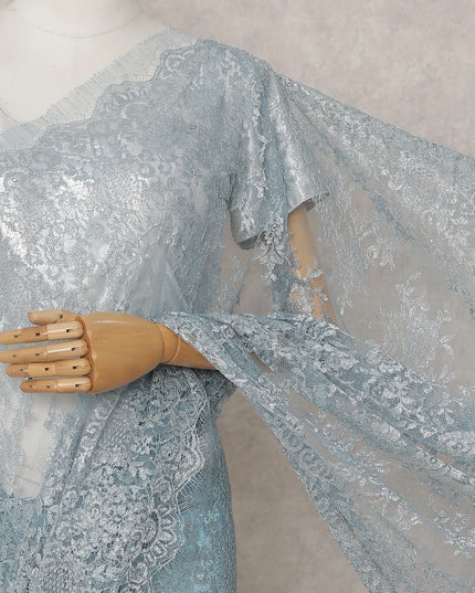 Powder Blue French Chantilly Lace Saree 5.5m