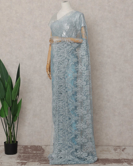 Powder Blue French Chantilly Lace Saree 5.5m